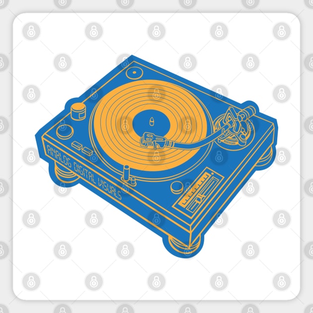 Turntable (Yellow Orange Lines + Green Blue Drop Shadow) Analog / Music Magnet by Analog Digital Visuals